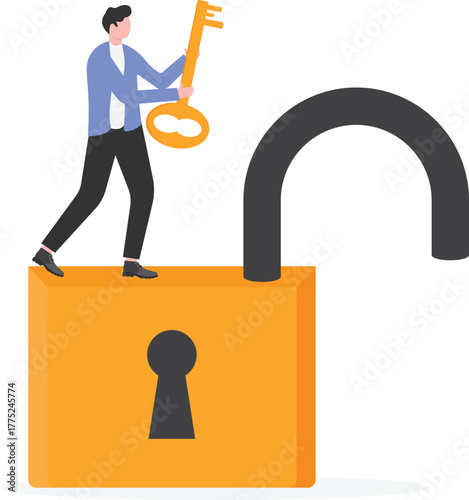 Key to business success, stairway to find secret key or achieve career target concept,
