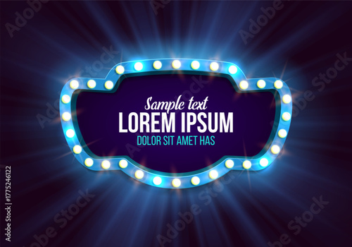 Shining retro billboard. Vintage bright sign board for your design. Vector illustration.