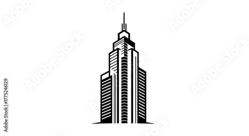 Tall skyscraper building outline with transparent background