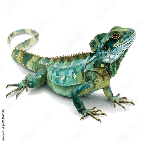 Basilisk watercolor vector illustration, high-quality artwork isolated on a pure white background.