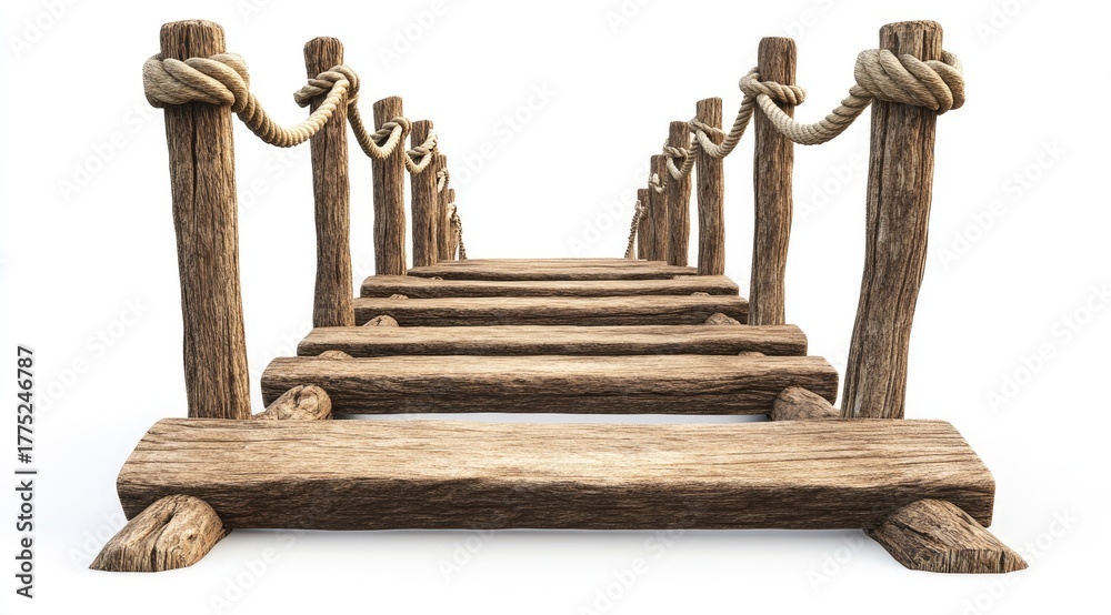 Obraz premium Wooden bridge walkway, perspective view (1)