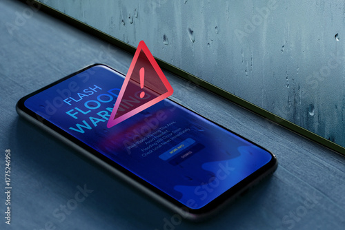 Smartphone shows flash flood alert, Climate change, Technology for safety