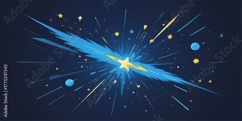 Abstract dark blue galaxy space wallpaper with bright starry light explosion design