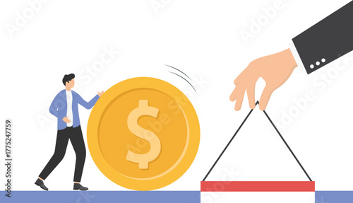 Business Man Aiming to Ladder Top,
