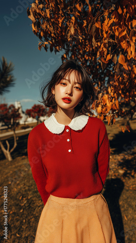 가을 니트 패션의 여성