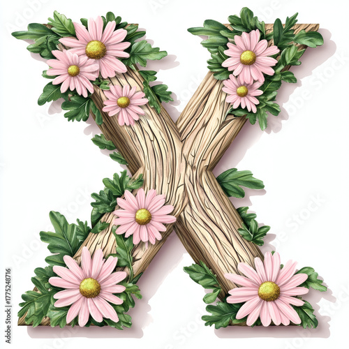 floral alphabet letter X