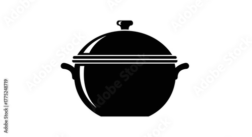 Simple black and white illustration of a cooking pot with a lid