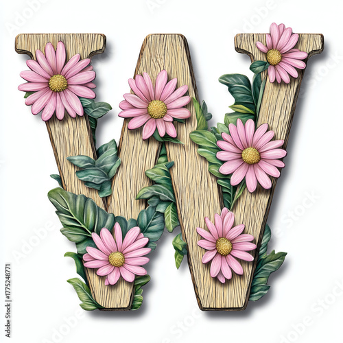 floral alphabet letter W