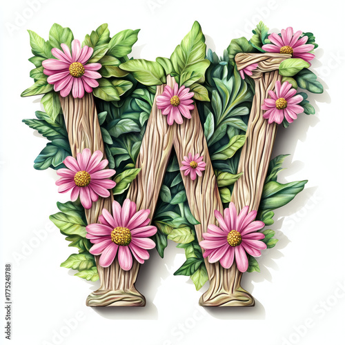floral alphabet letter W
