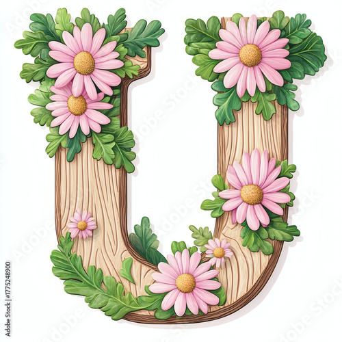 floral alphabet letter U