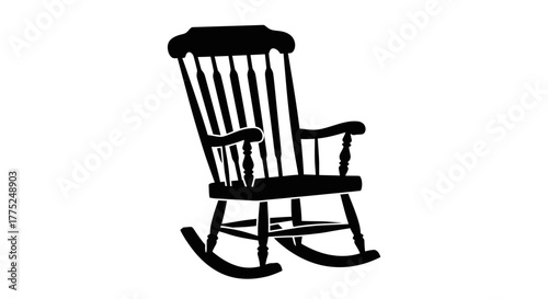 Simple black and white illustration of a classic wooden rocking chair