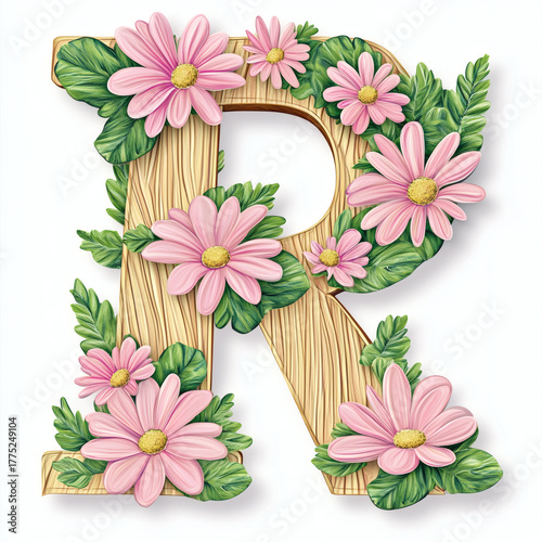 floral alphabet letter R