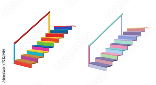 Colorful geometric stairs with handrails a playful visual representation