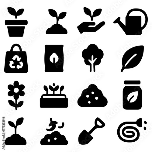 Cultivating Growth: A collection of meticulously crafted, minimalist icons, each representing a facet of nurturing life and cultivating growth
