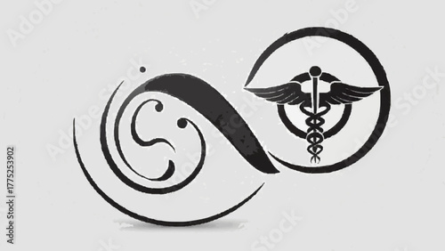 An emblematic medical symbol integrating multiple healthcare symbols, illustrating the essence of medicine