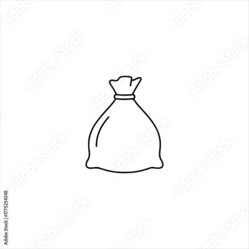 Minimalist Money Bag Icon – Black and White Line Art Sack Symbol for Finance, Savings, Treasure, and Inventory Use