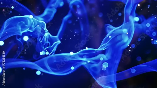 Abstract blue smoke with glowing particles, creating a magical atmosphere effect visuals