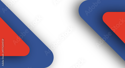 Abstract background with dynamic rounded geometric shapes in red and blue layers on white, modern design template with copy space.