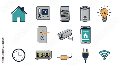 Smart home devices and appliances icons set.