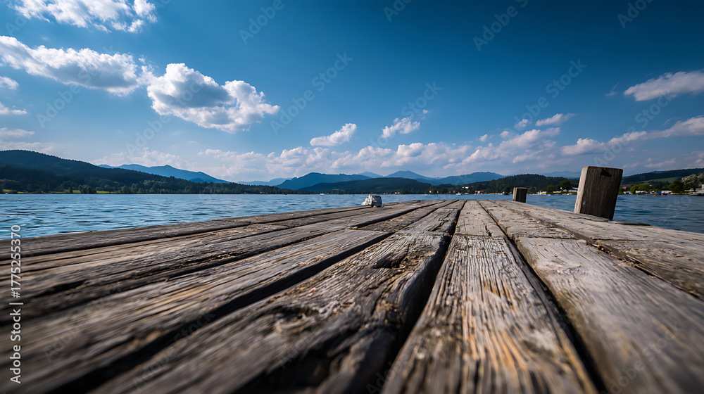Naklejka premium Wooden Dock Extending Over Lake Ossiacher See in Austria