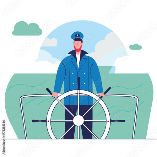 Sea Captain Illustration: Sailor Ship Rudder Vector Design