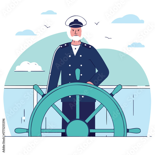 Sea Captain Illustration: Sailor Ship Rudder Vector Design