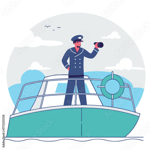 Sea Captain Illustration: Sailor Ship Rudder Vector Design