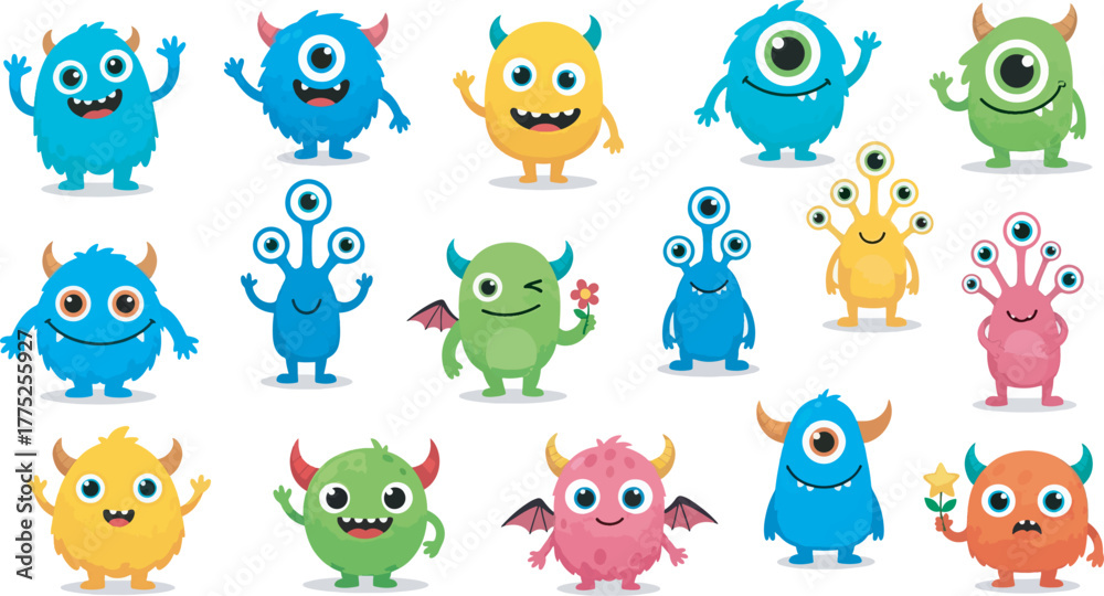 Fototapeta premium Cute Fluffy Monster Character Collection Illustration 