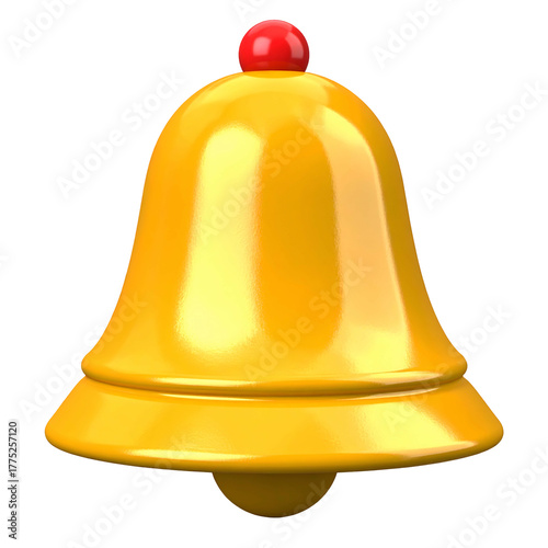 Gleaming 3D rendered bell, yellow with red top, isolated on a stark black background