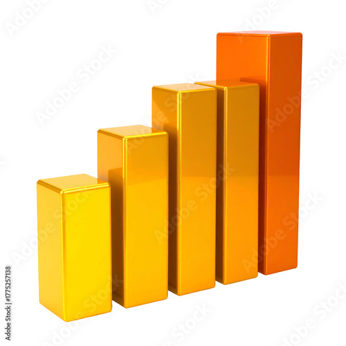 Gleaming golden bar graph illustrating progressive growth, isolated on black background
