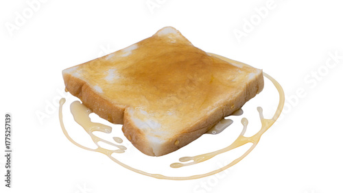 Sweet toast with condensed milk isolated on white background