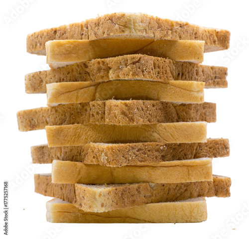 Stack of sliced bread isolated on white background