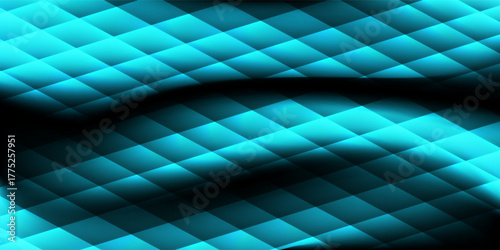 Abstract background of glowing blue liquid in the dark with streak effect. Refraction of wavy striped glass.
