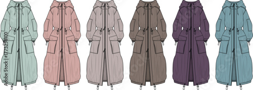 Colorful Variations of a Stylish Winter Parka A Fashion Illustration for Design and Inspiration