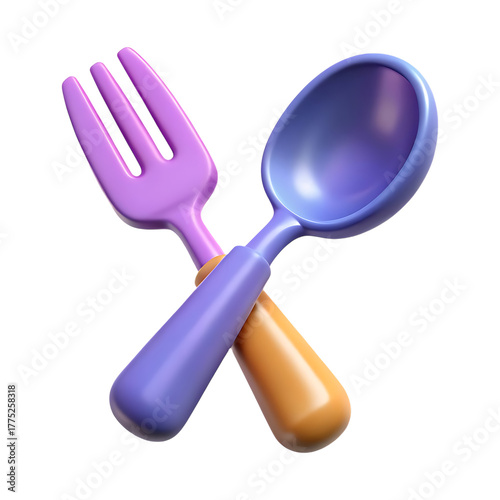 Crossed Fork and Spoon 3D Icon Cutlery Set on transparent background