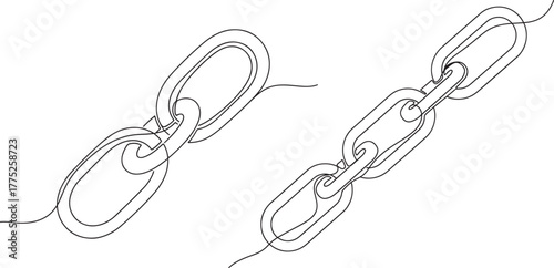 Hand drawn sketch of a broken chain and an intact chain on a white background