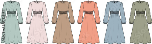 Elegant Long Sleeve Midi Dress Collection in Soft Pastel Colors