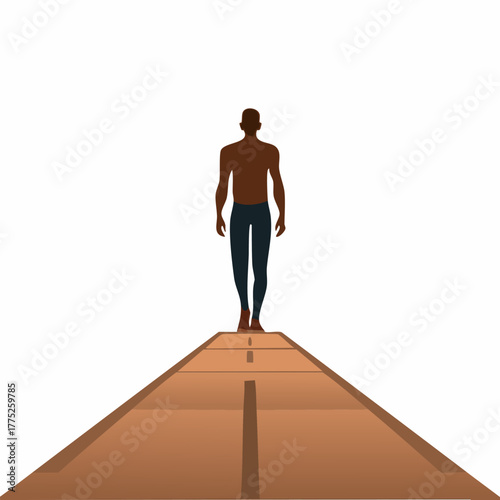 Athlete walking forward on track, focused on the goal, determination.