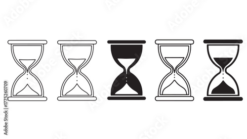 Five hourglasses in varying shades a striking visual on transparent background silhouette