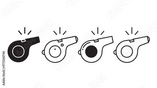 Four stages of a whistle blowing with sound waves on transparent background silhouette