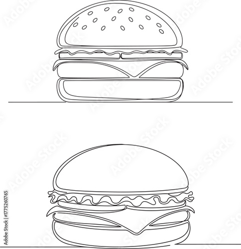 Two hand drawn outline style burgers stacked vertically on a white background