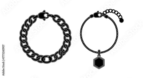 Two black bracelets one with a pendant depicted in a simple graphic style