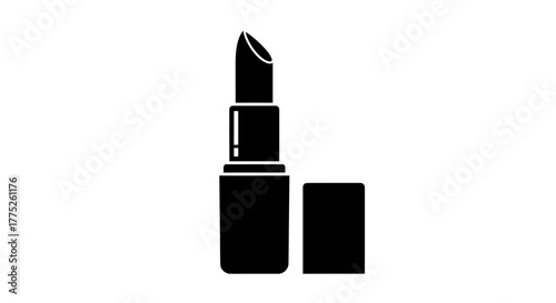 Simple black and white illustration of a lipstick tube and its cap