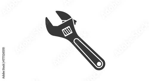 A black and white illustration of an adjustable wrench, also known as a monkey wrench.