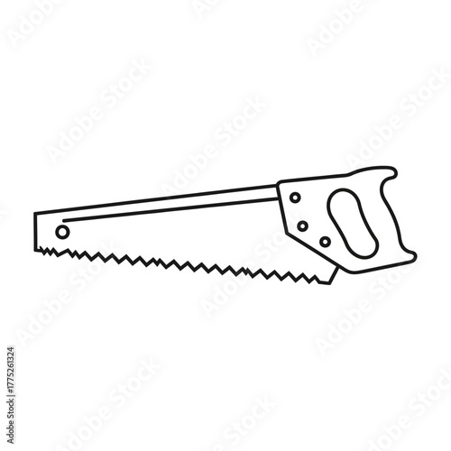 Illustration of a hand saw with a wooden handle and sharp teeth.