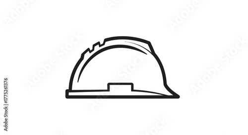Black and white illustration of a construction worker's hard hat, safety equipment.