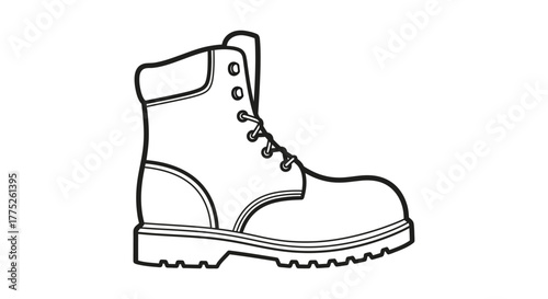 Line drawing of a work boot, depicting the laces, sole, and overall construction.