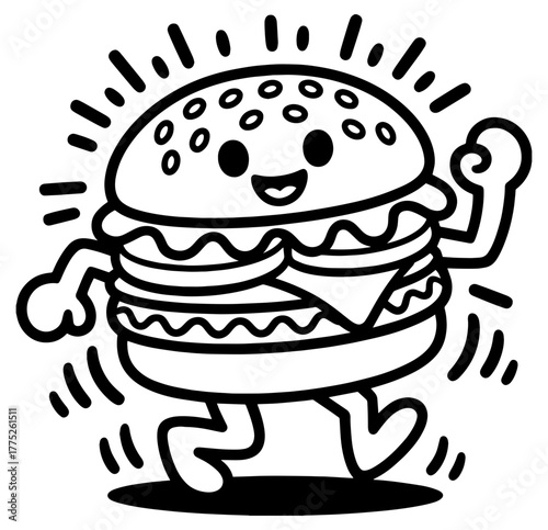 Cute Kawaii hamburger character set. Vector hand drawn cartoon icon illustration. Strawberry character in doodle style. Isolated on white background.