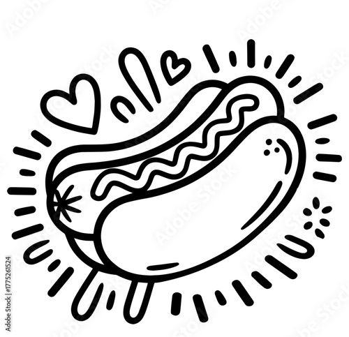 Cute Kawaii hotdog  character set. Vector hand drawn cartoon icon illustration. Strawberry character in doodle style. Isolated on white background.
