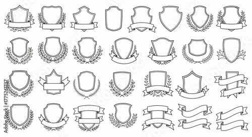 Collection of Ornate Crests and Decorative Ribbons for Heraldic and Emblematic Design Projects
